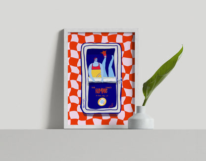 SURREAL SARDINES METALLIC ART PRINT: WHIMSICAL RETRO KITCHEN DECOR