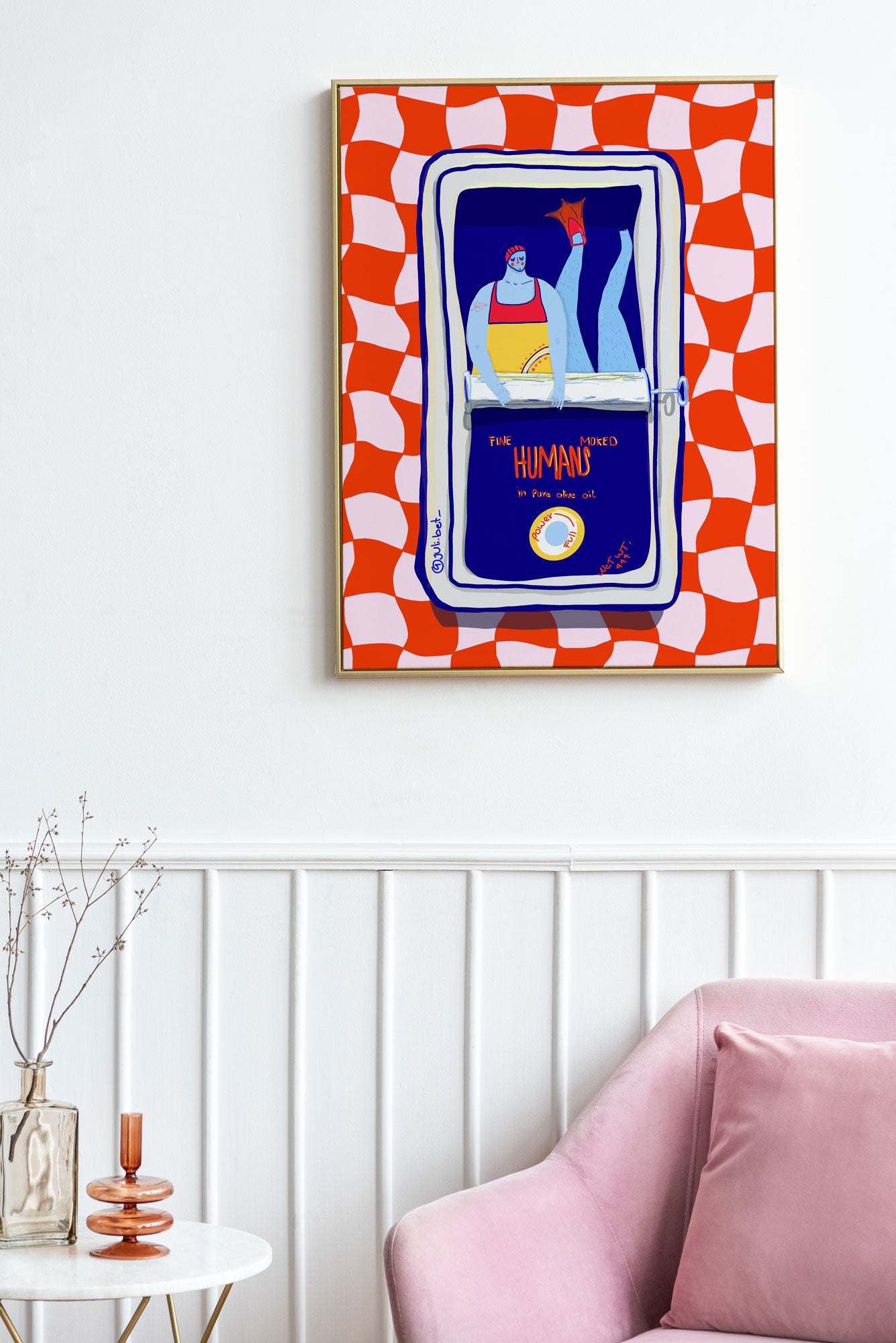 SURREAL SARDINES METALLIC ART PRINT: WHIMSICAL RETRO KITCHEN DECOR