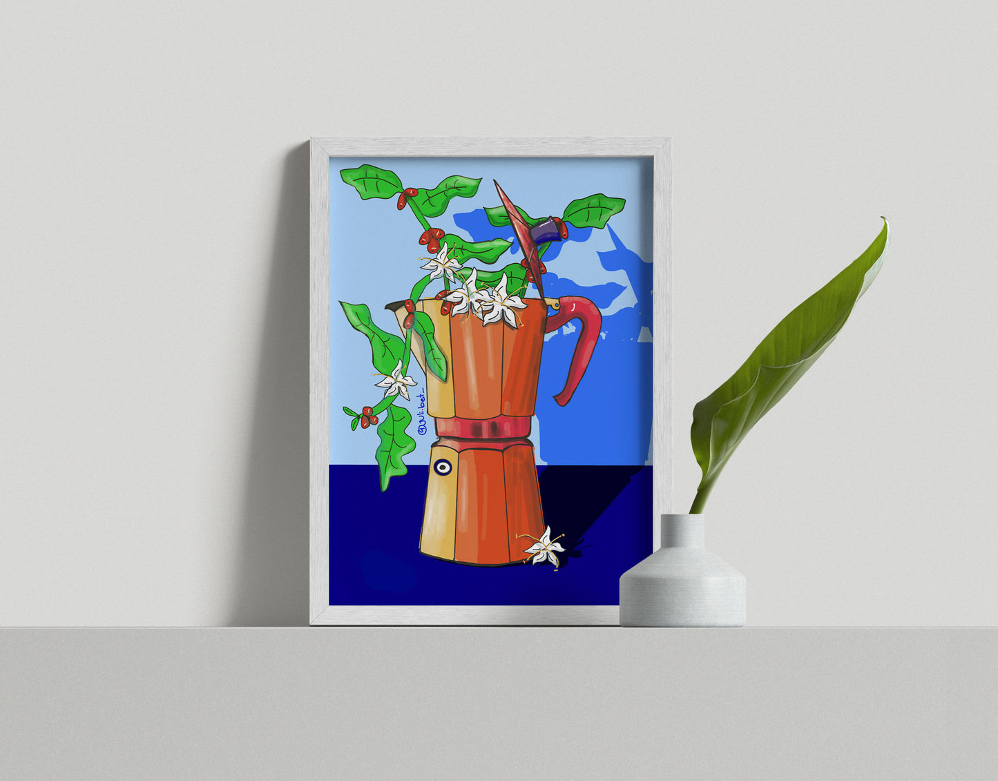 ARABICA COFFEE ART PRINT: METALLIC FINE ART, MINIMALIST KITCHEN DECOR