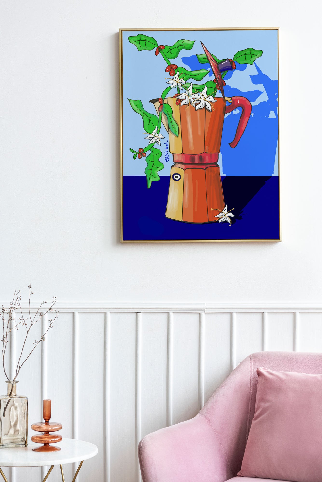 ARABICA COFFEE ART PRINT: METALLIC FINE ART, MINIMALIST KITCHEN DECOR