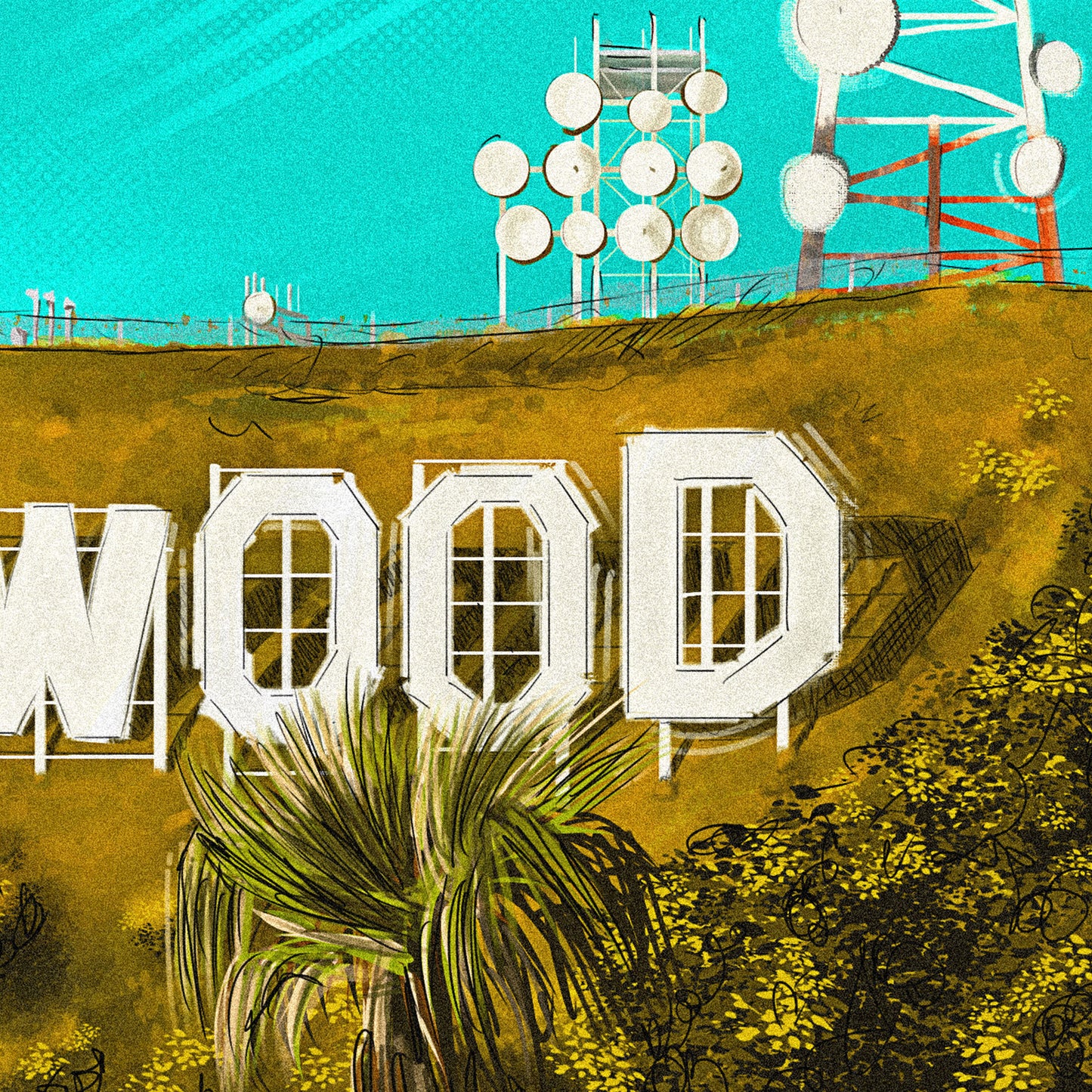 Hollywood Sign - Framed Illustration