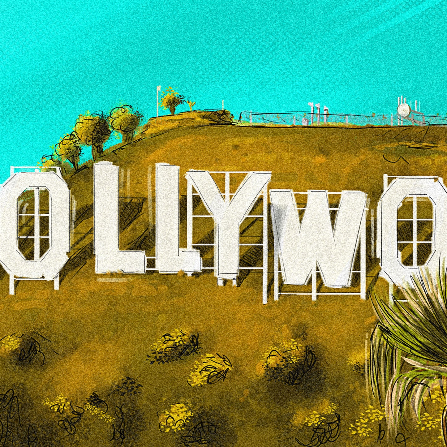 Hollywood Sign - Framed Illustration