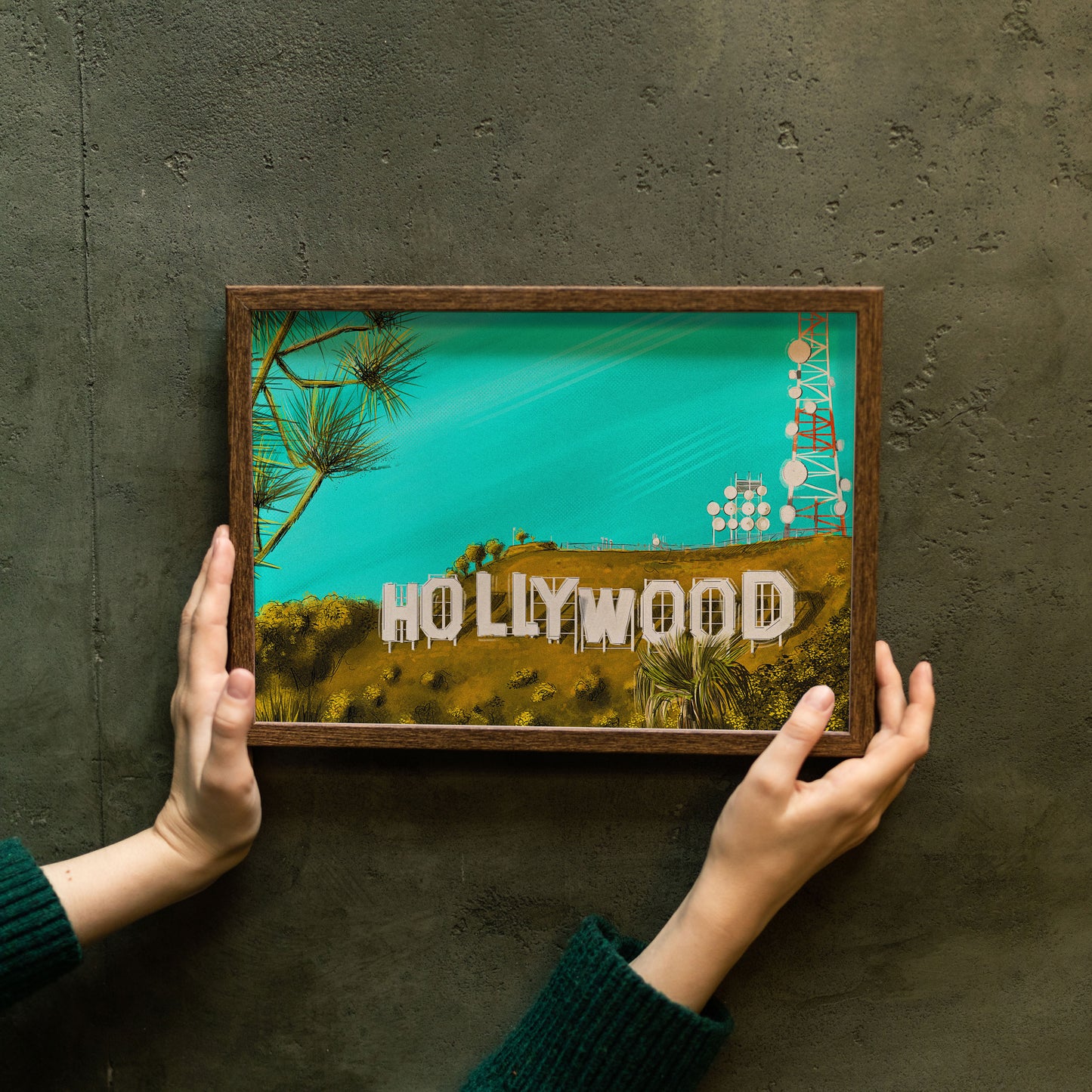 Hollywood Sign - Framed Illustration