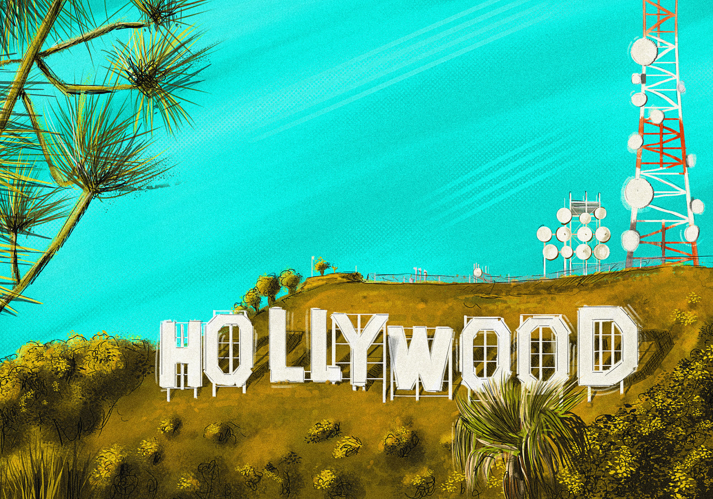 Hollywood Sign - Framed Illustration