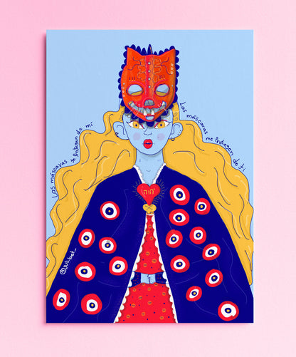 MÁSCARAS SYMBOLIC WALL ART PRINT | MYSTICAL SURREAL ILLUSTRATION | EMOTIONAL LAYERS & SELF-DISCOVERY HOME DECOR
