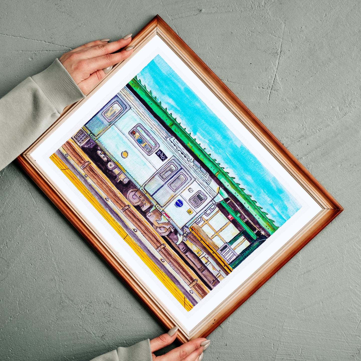 New York City Train - Framed Watercolor print