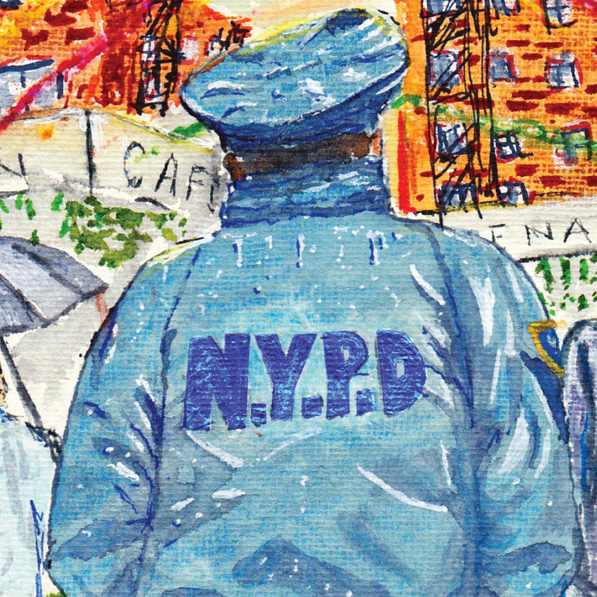 NYPD Little Italy New York City - Framed Watercolor Painting