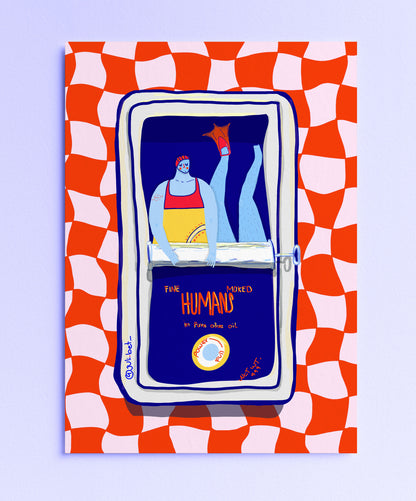 SURREAL SARDINES METALLIC ART PRINT: WHIMSICAL RETRO KITCHEN DECOR