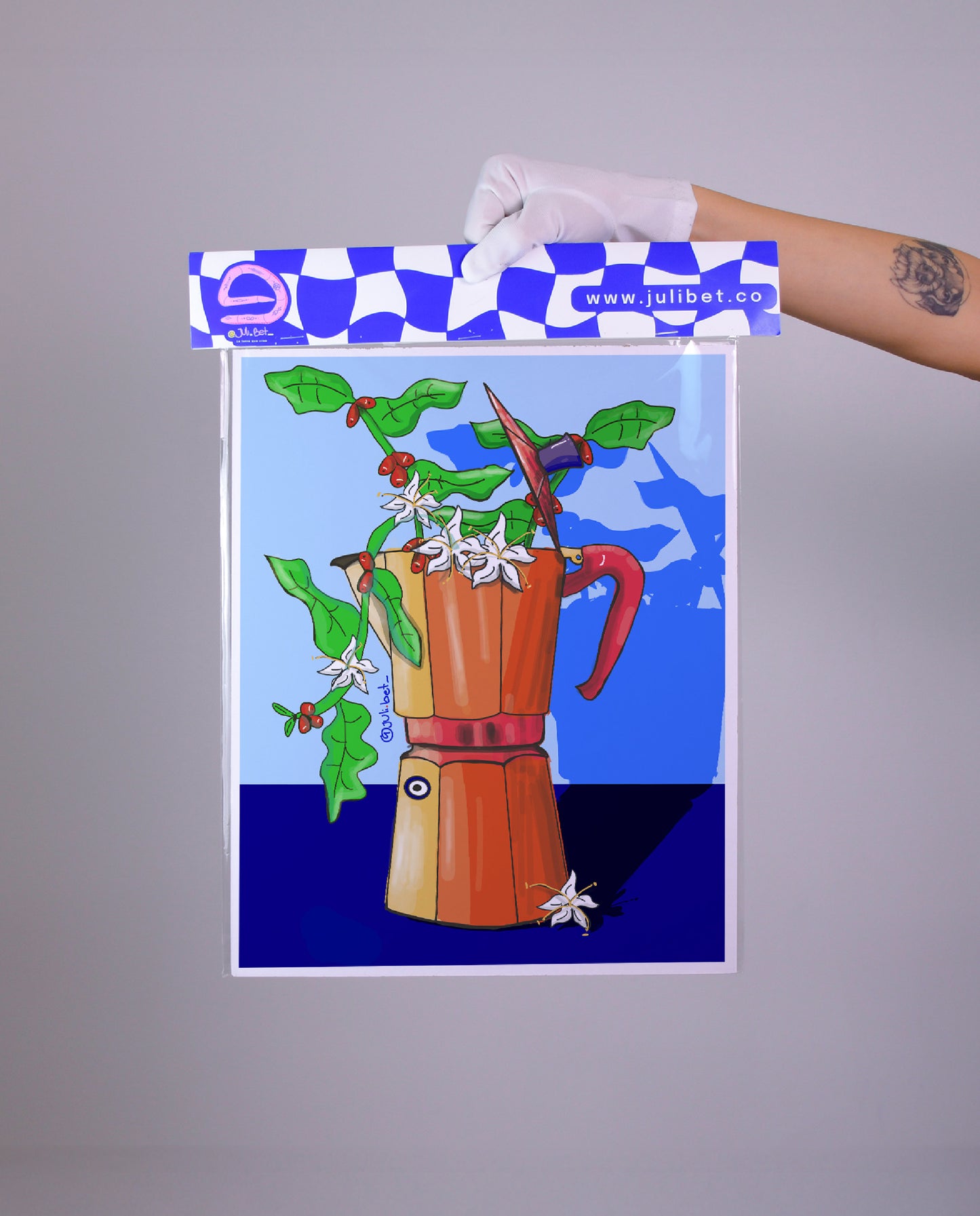 ARABICA COFFEE ART PRINT: METALLIC FINE ART, MINIMALIST KITCHEN DECOR