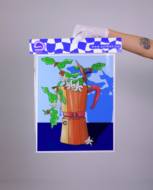 ARABICA COFFEE ART PRINT: METALLIC FINE ART, MINIMALIST KITCHEN DECOR