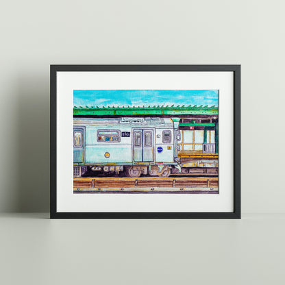 New York City Train - Framed Watercolor print